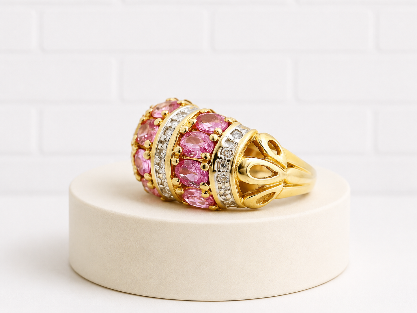 14K Gold Pink Sapphire & Diamond Ring — Size 6