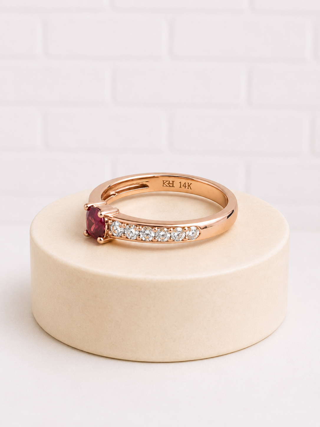 14K Rose Gold Spinel & Diamond Ring — Size 7