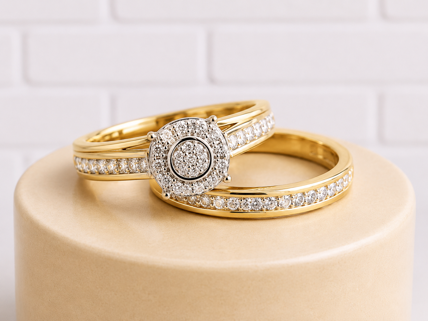 Sterling Silver Diamond Ring Set — Size 7