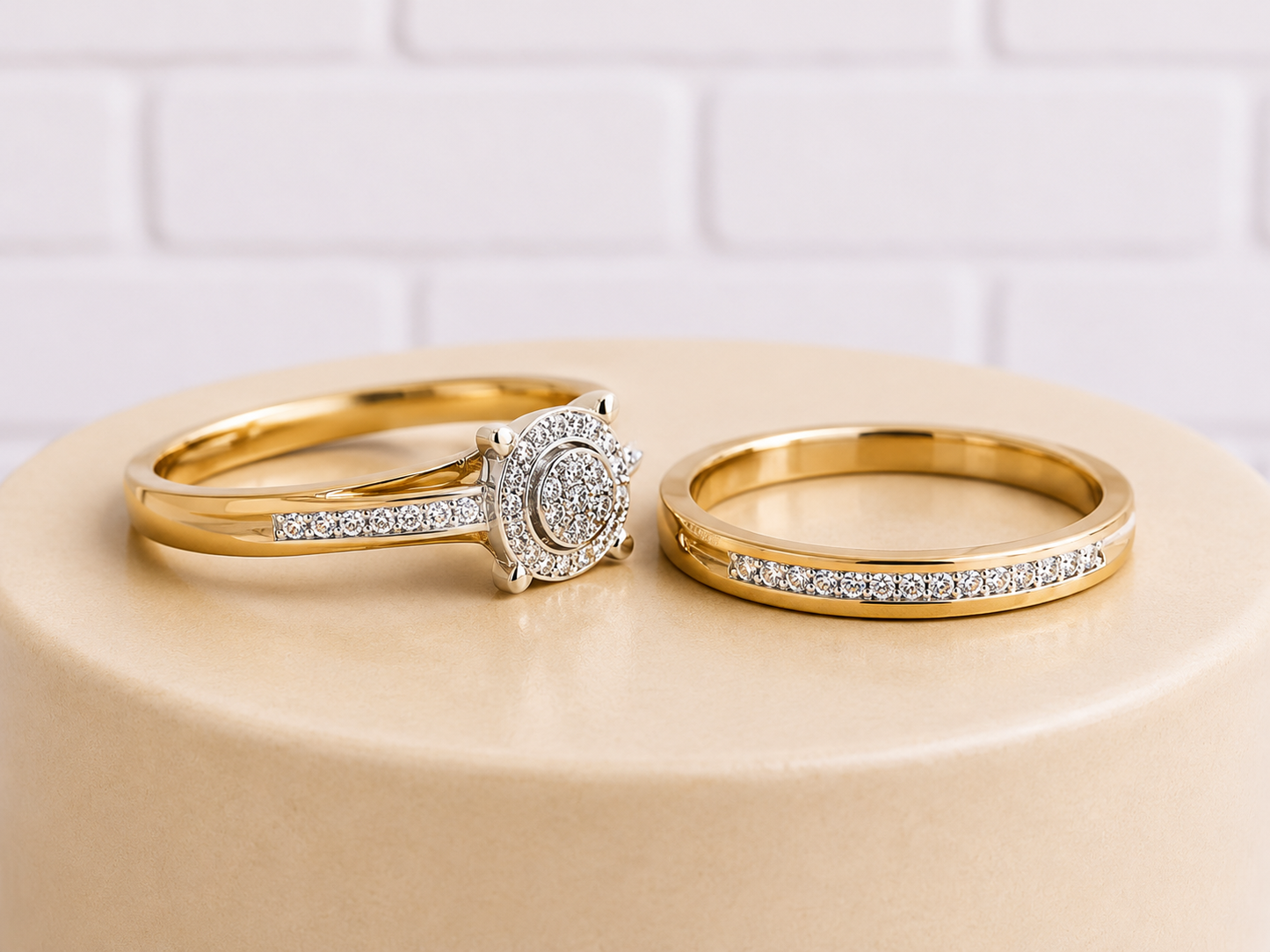 Sterling Silver Diamond Ring Set — Size 7