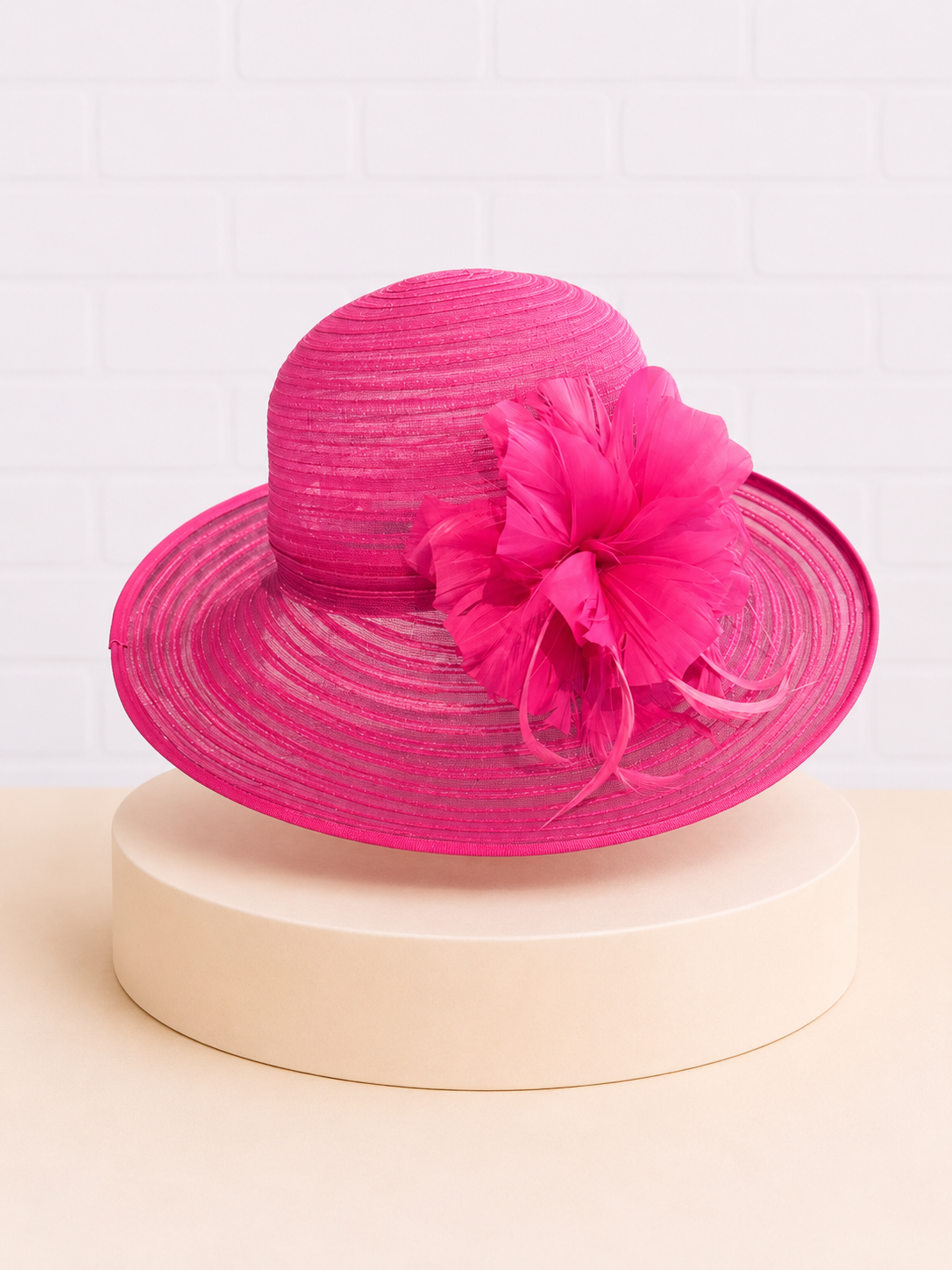 Ethel Fuchsia Dress Hat with Tonal Feather Trim