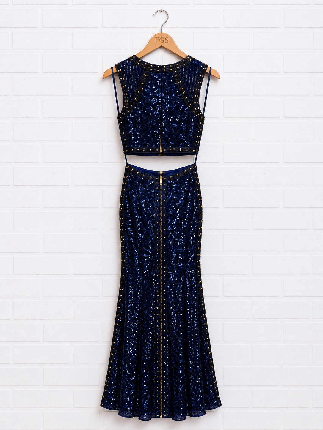 Cassandra Stone Sapphire Sequin Two-Piece Evening Gown — Size 4