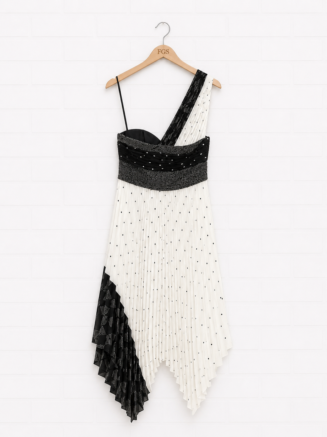 A.L.C. Aurora One-Shoulder Pleated Embellished Midi Dress — Size 8