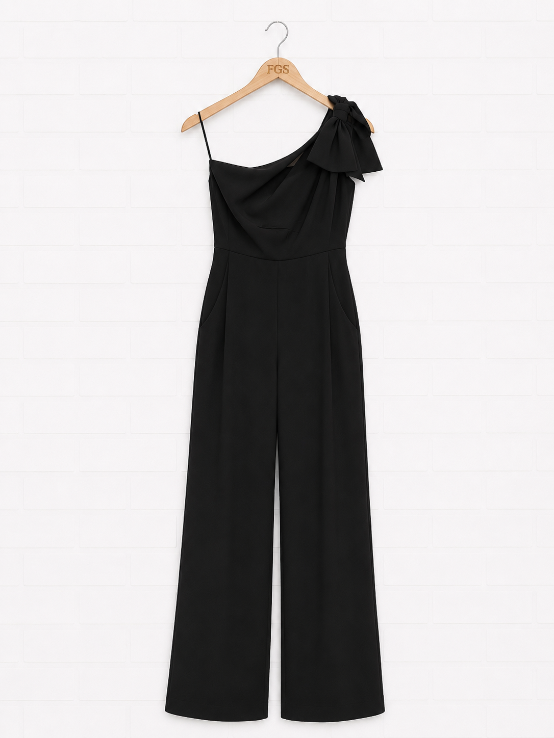Chiara Boni La Petite Robe One-Shoulder Sculptural Bow Jumpsuit — Size 16