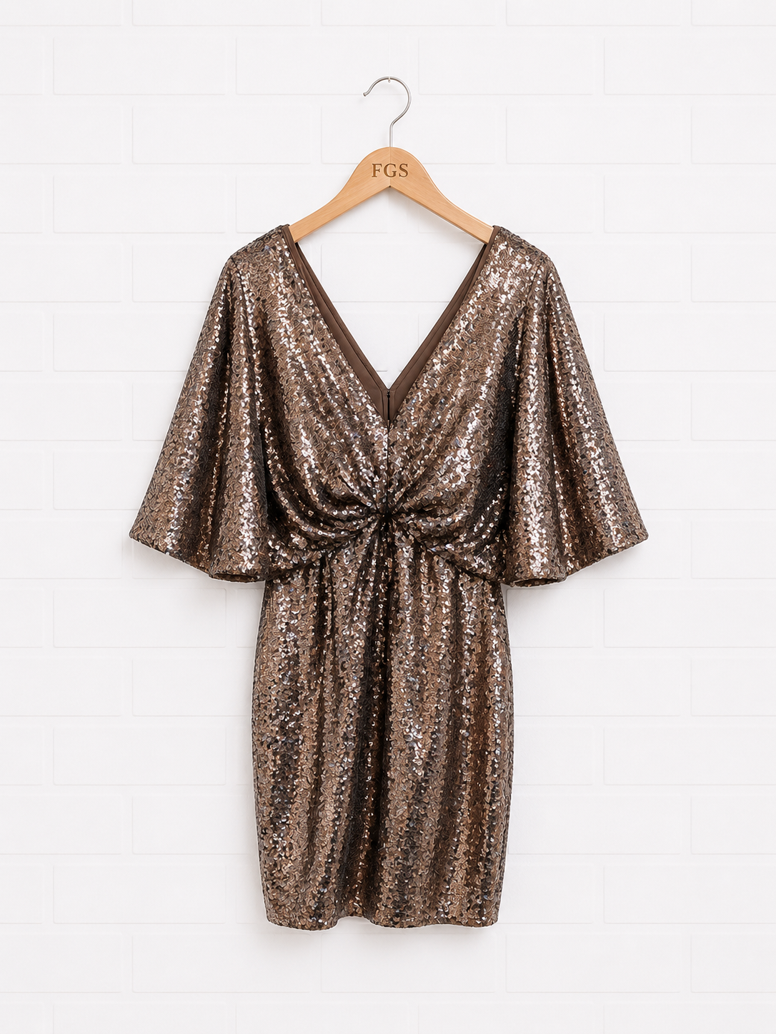 Aidan Mattox Bronze Sequin V-Neck Dolman Sleeve Mini Dress — Size 0