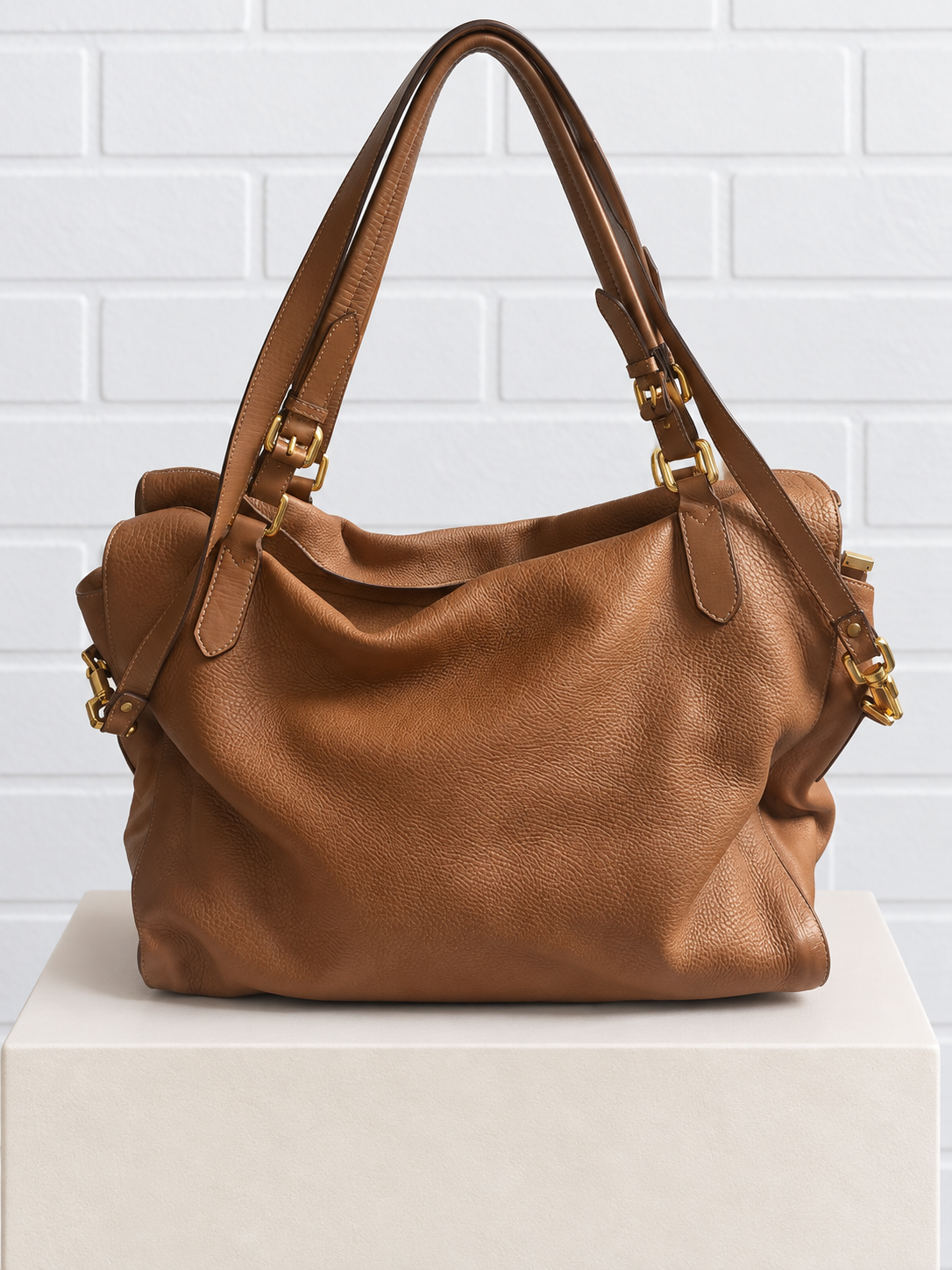 Burberry Embossed Leather Crest Hobo Tote – Brown
