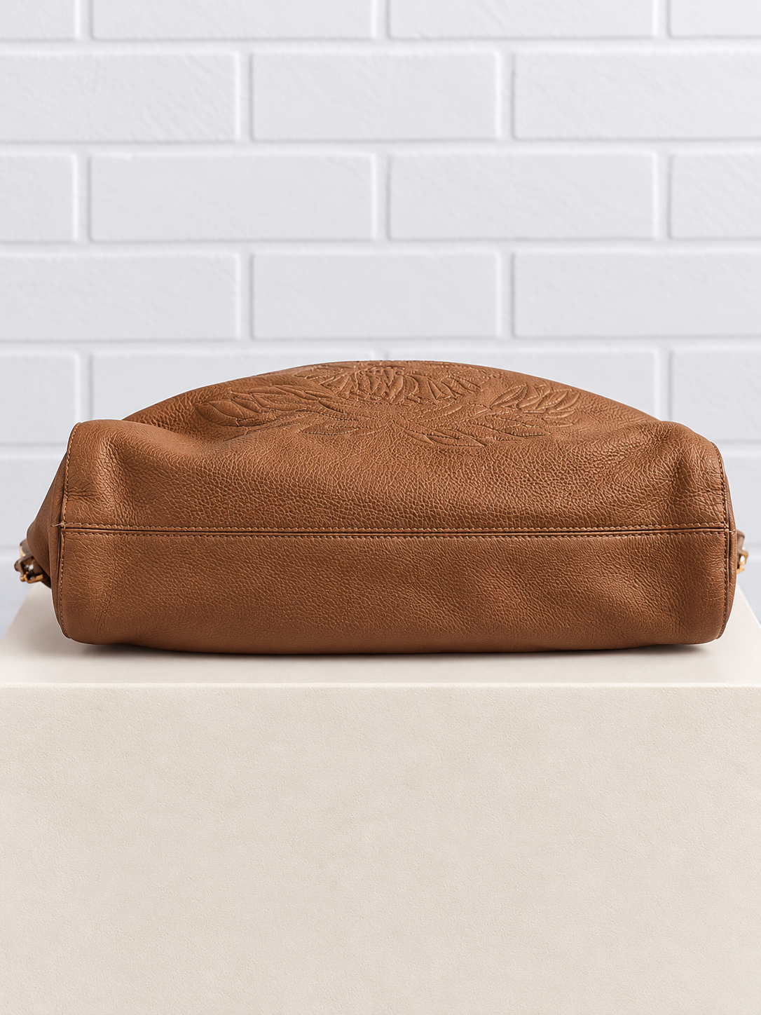 Burberry Embossed Leather Crest Hobo Tote – Brown