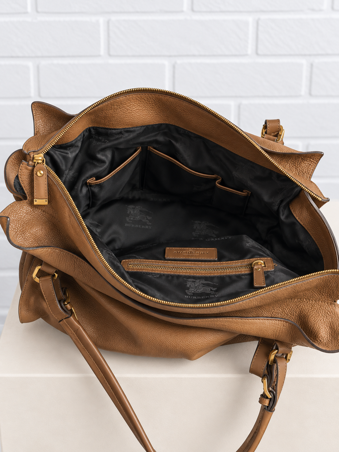 Burberry Embossed Leather Crest Hobo Tote – Brown