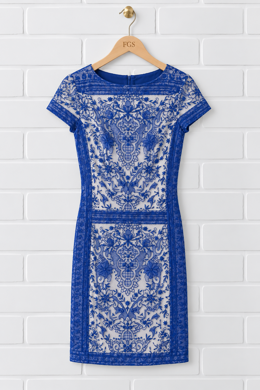 Tadashi Shoji Blue Lace Overlay Cap-Sleeve Sheath Dress- 6