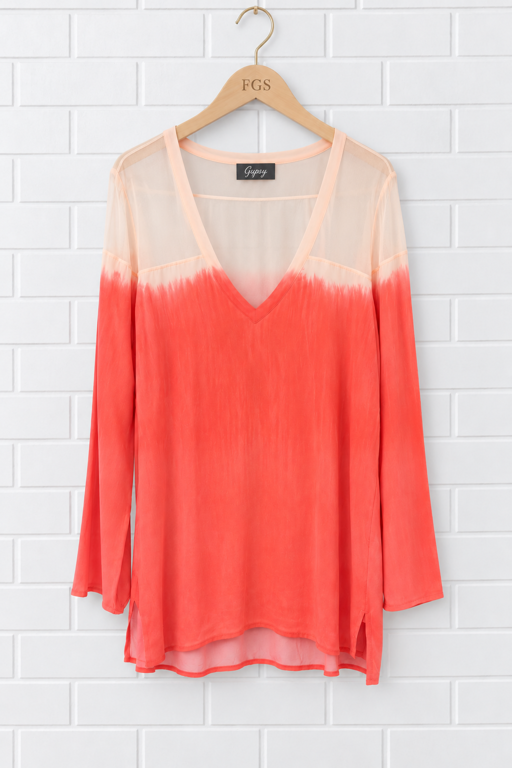 Gypsy Silk Ombré V-Neck Tunic Blouse- M