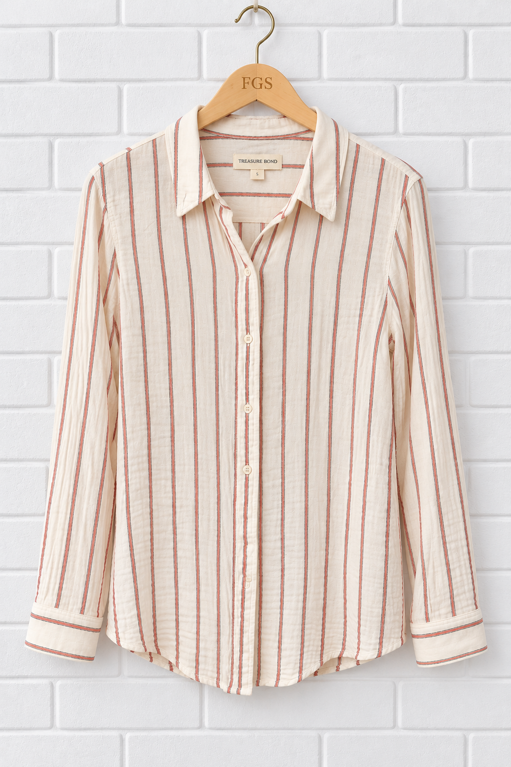 Treasure & Bond Striped Gauze Button-Down Shirt- M