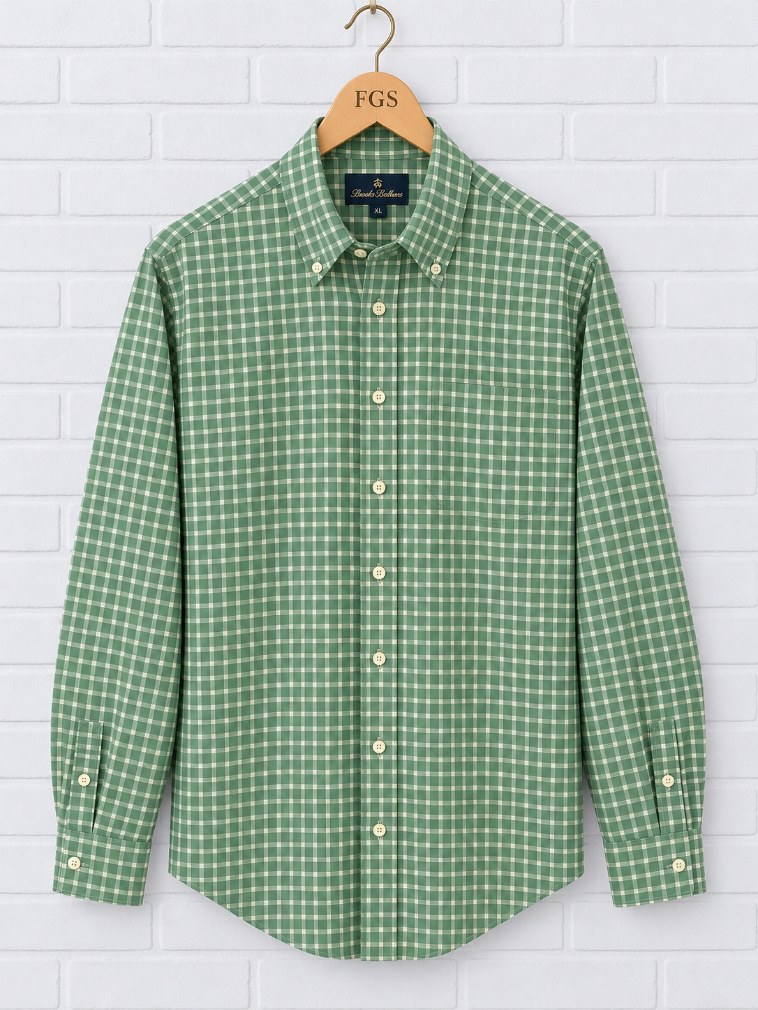 Brooks Brothers Green & White Gingham Check Button-Down Shirt - XL
