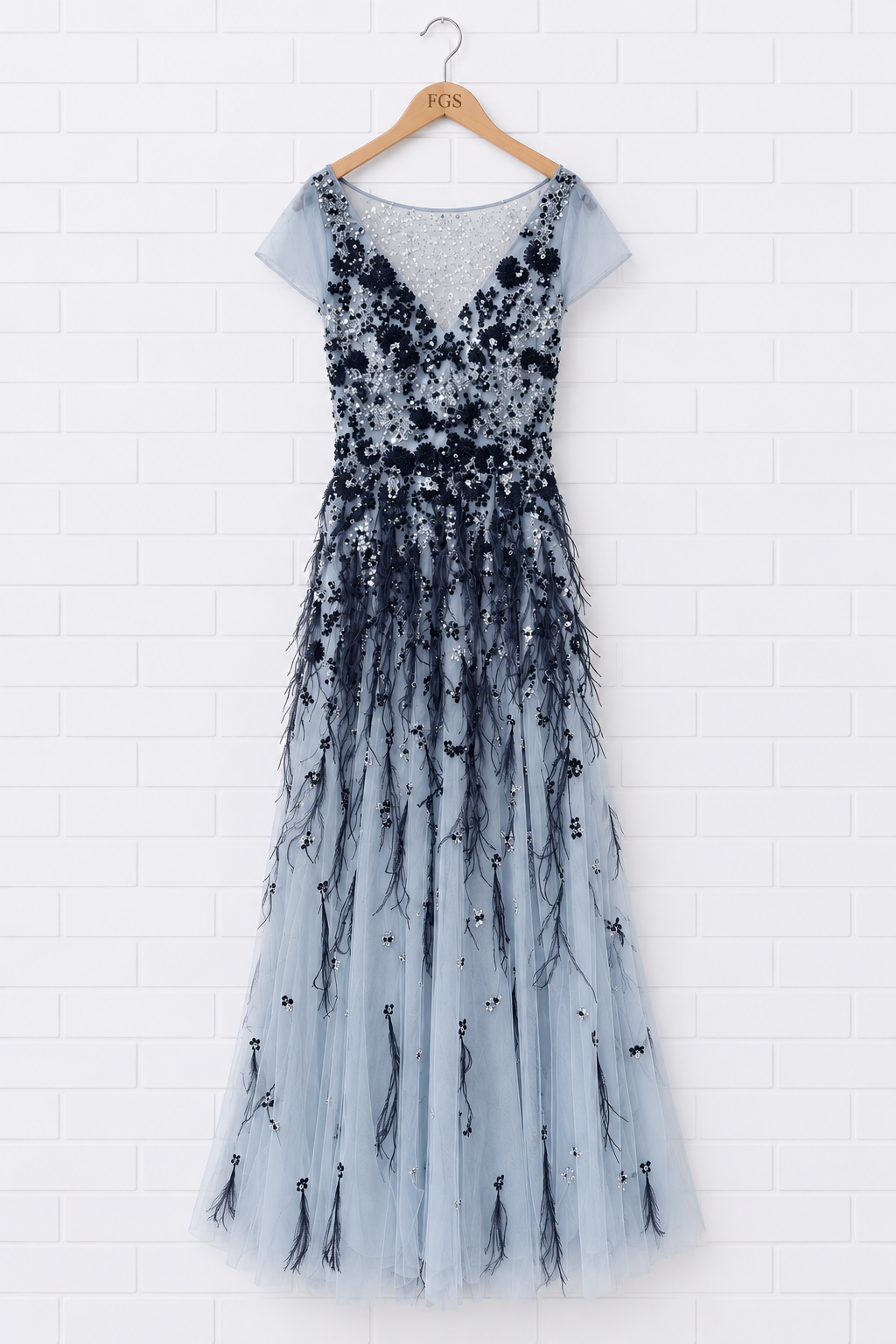 Pamella Roland Runway Couture Embroidered Feather Gown- 8