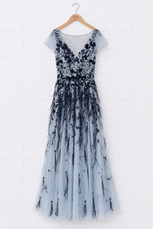 Pamella Roland Runway Couture Embroidered Feather Gown- 8