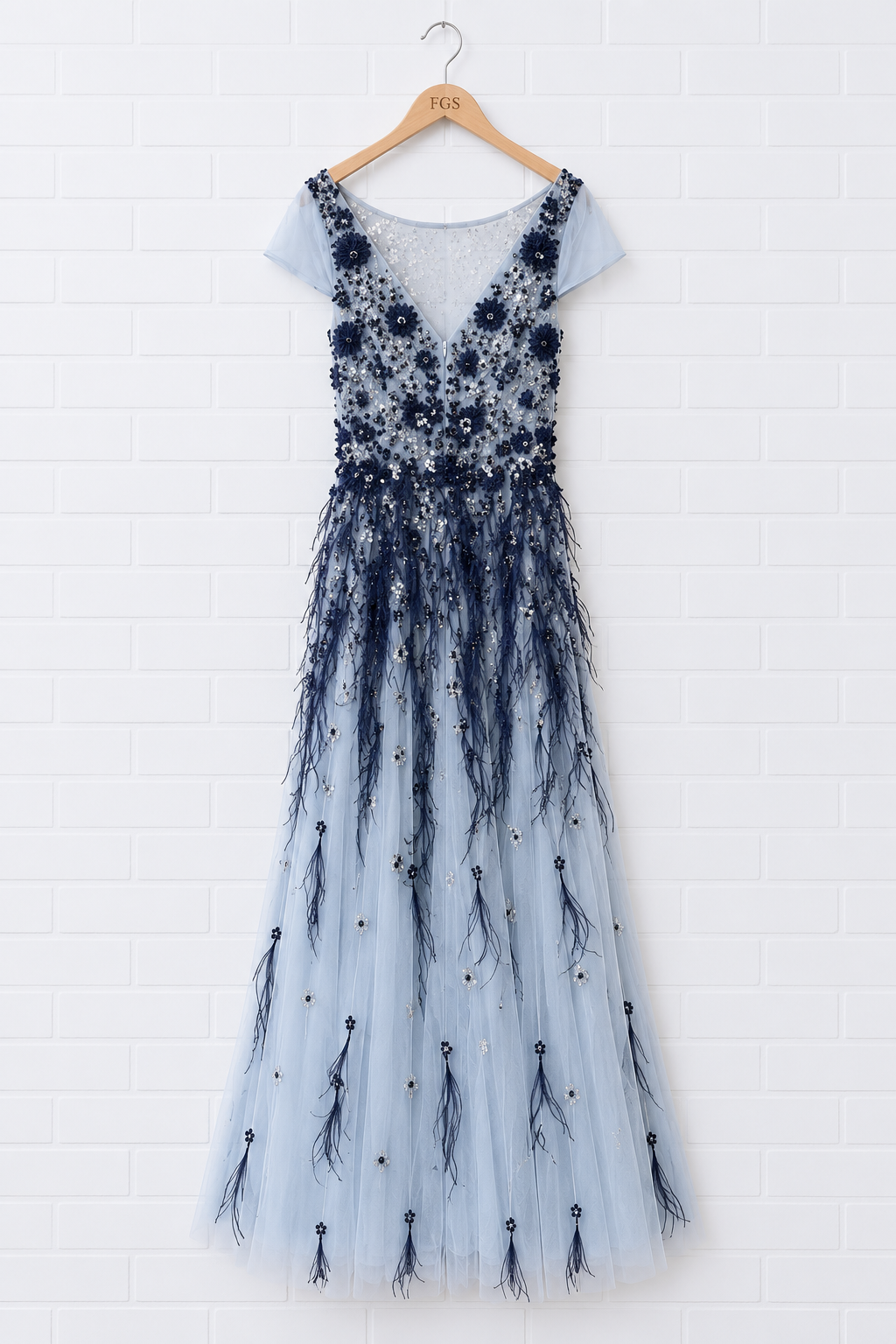 Pamella Roland Runway Couture Embroidered Feather Gown- 8