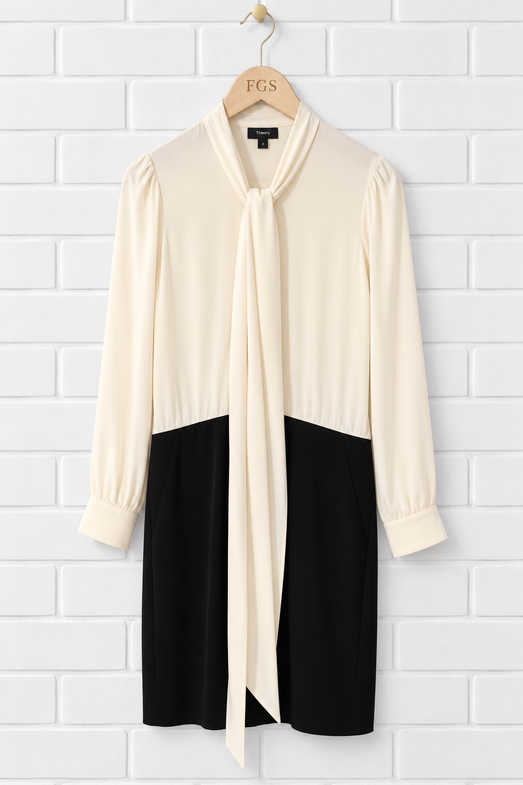 Theory Colorblock Tie-Neck Combo Dress- 4