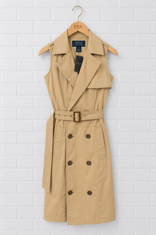 Ralph Lauren Micro-Sanded Twill Sleeveless Trench Dress- 6