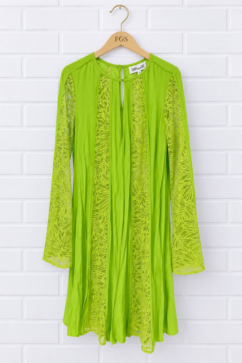 Diane von Furstenberg Anais Lace Inset Silk Mini Dress- M