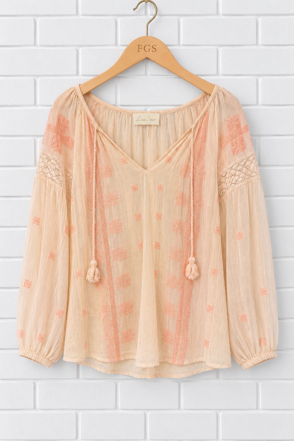 Love Sam Embroidered Peasant Blouse- S
