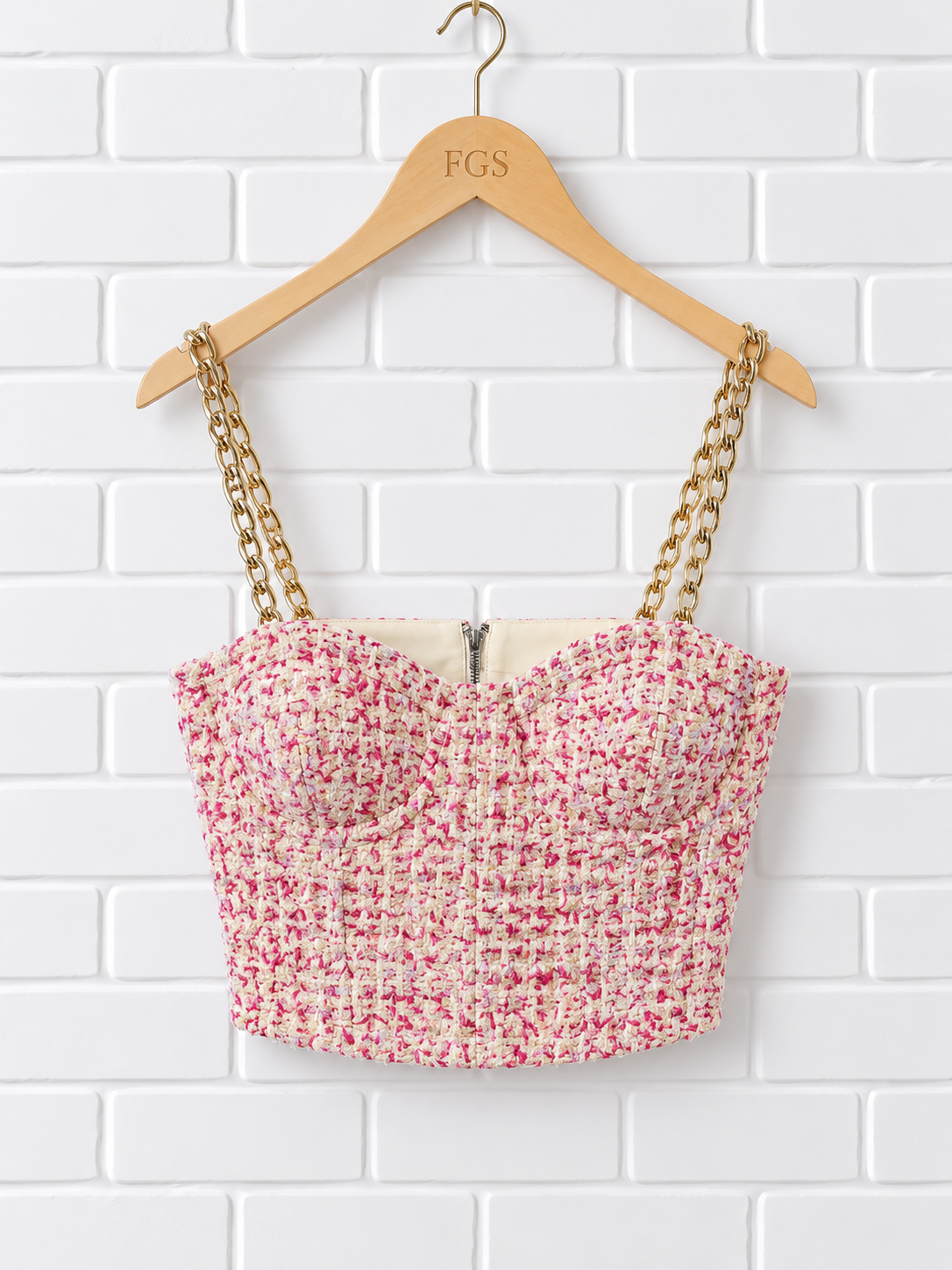 Alice + Olivia Cristi Chain Strap Tweed Crop Top- 8
