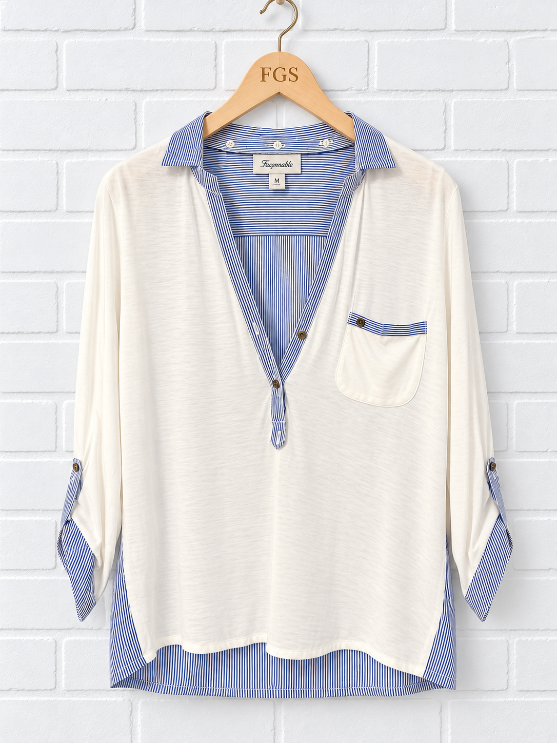 Façonnable Mixed Media Henley Popover- M