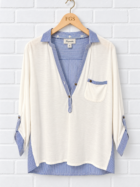 Façonnable Mixed Media Henley Popover- M