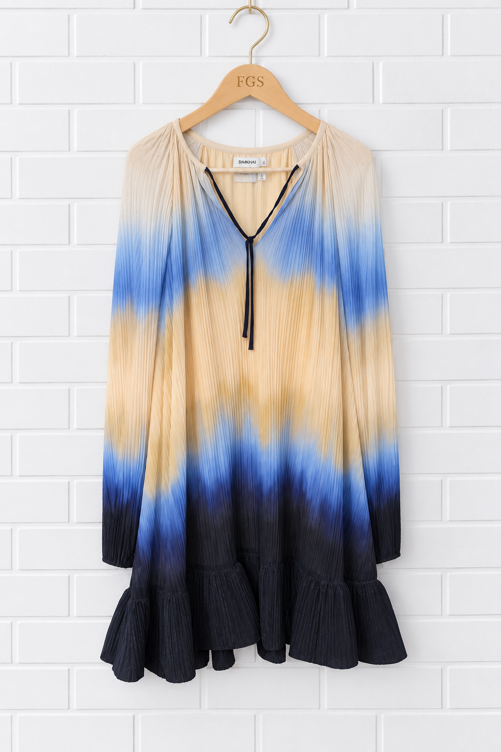 SIMKHAI Adasia Long Sleeve Plissé Mini Dress- 6