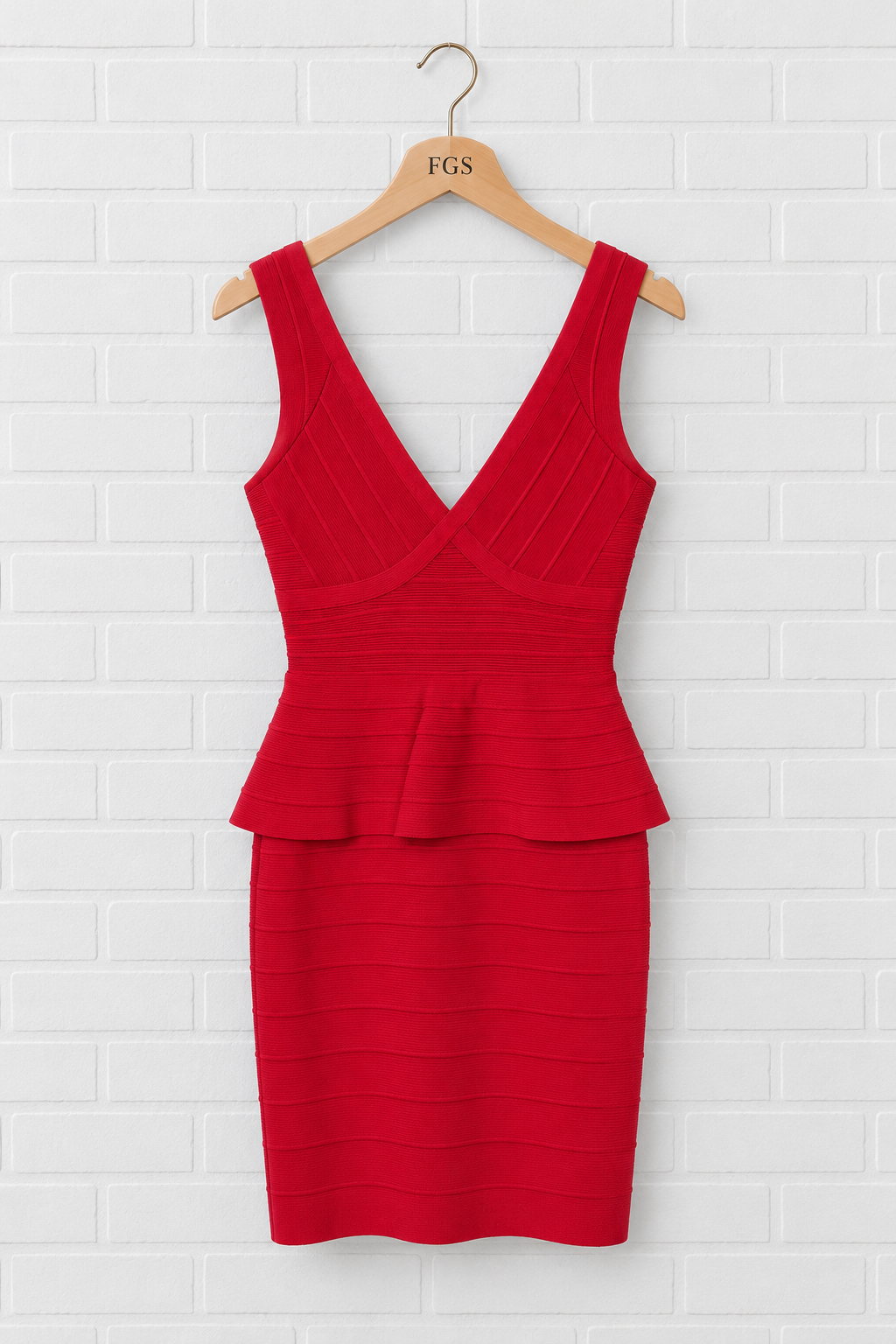 Hervé Léger Rebeca V-Neck Peplum Bandage Dress- M