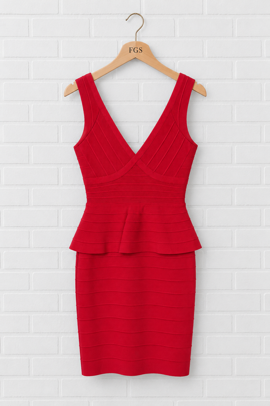 Hervé Léger Rebeca V-Neck Peplum Bandage Dress- M