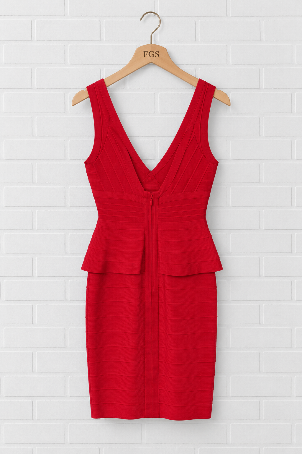 Hervé Léger Rebeca V-Neck Peplum Bandage Dress- M