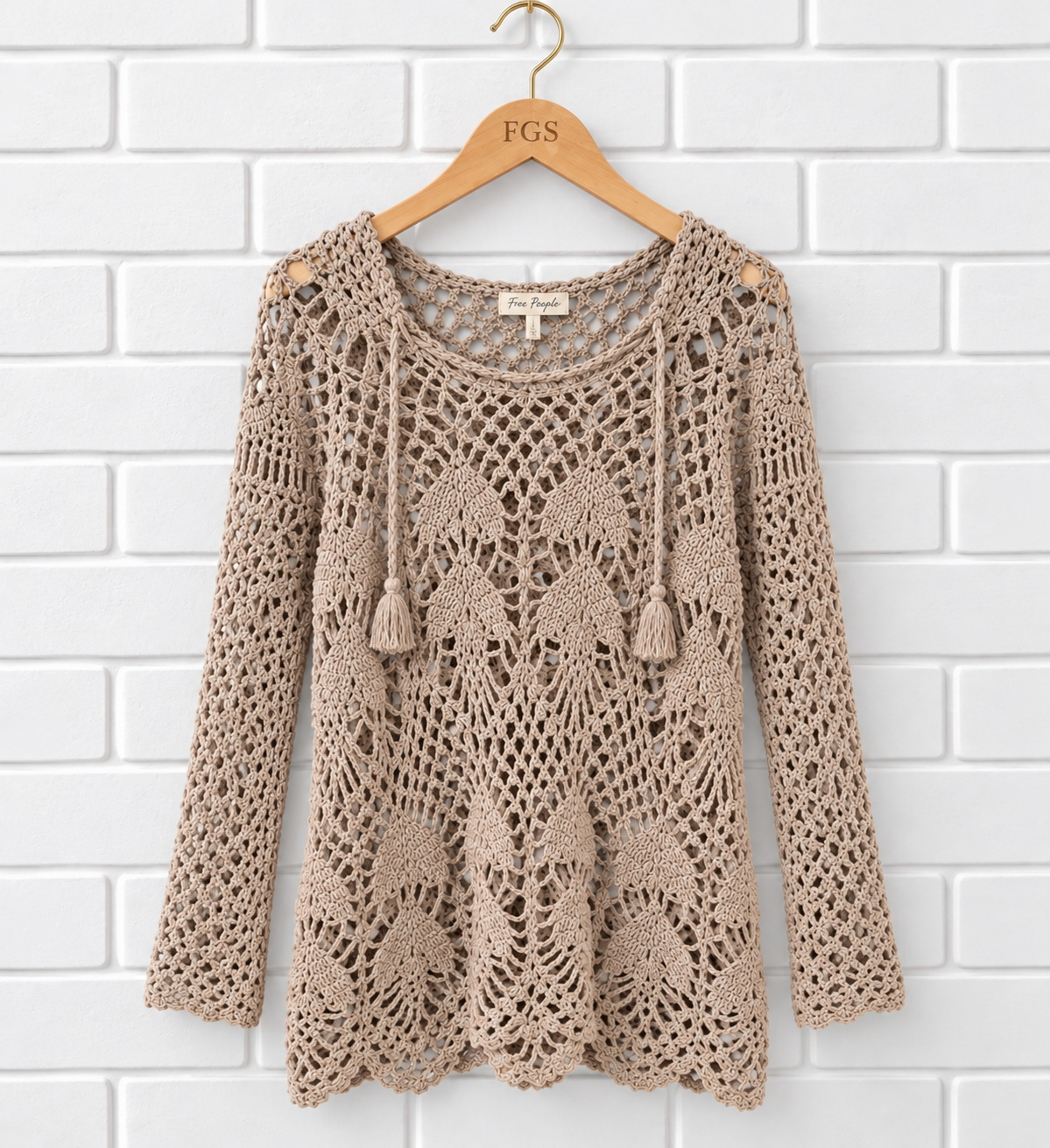 Free People Wildflower Crochet Hooded Sweater- S